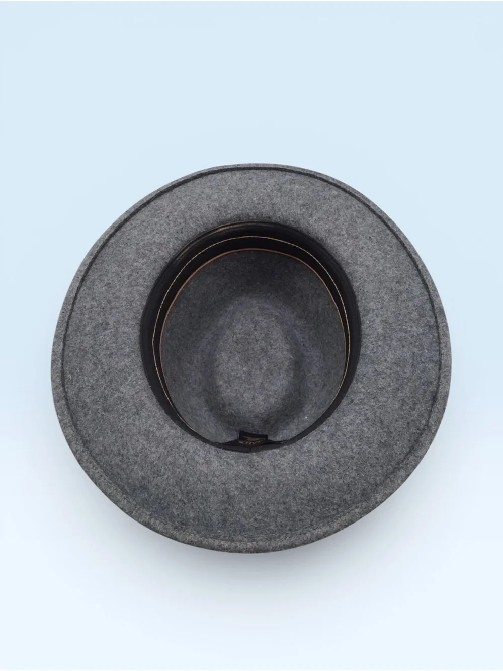 Frye Gray Wool Wide-Brim Fedora Hat With Brown Leather Band